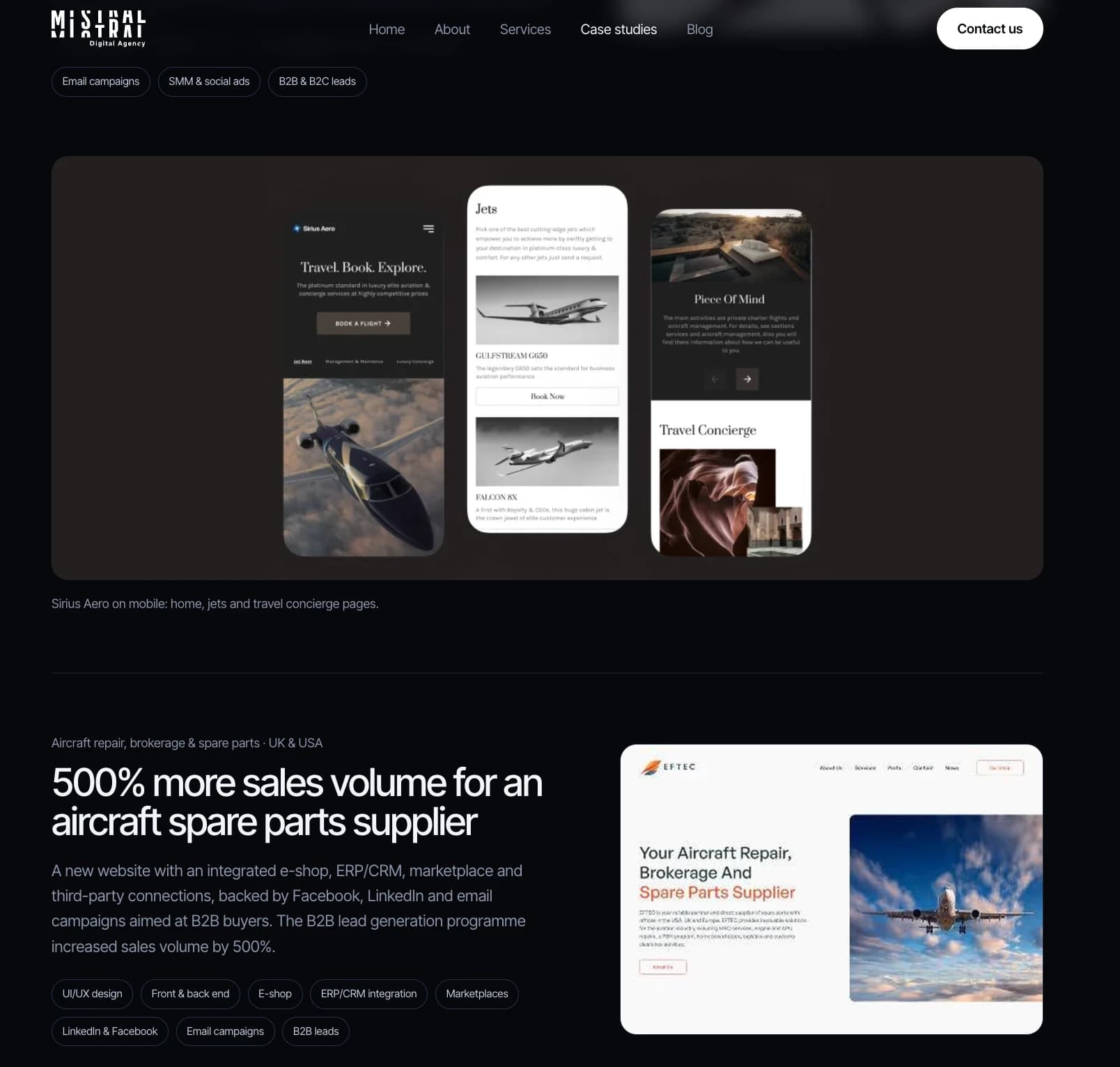 A single Mistral Digital case study leading with the brief, the work delivered and the result