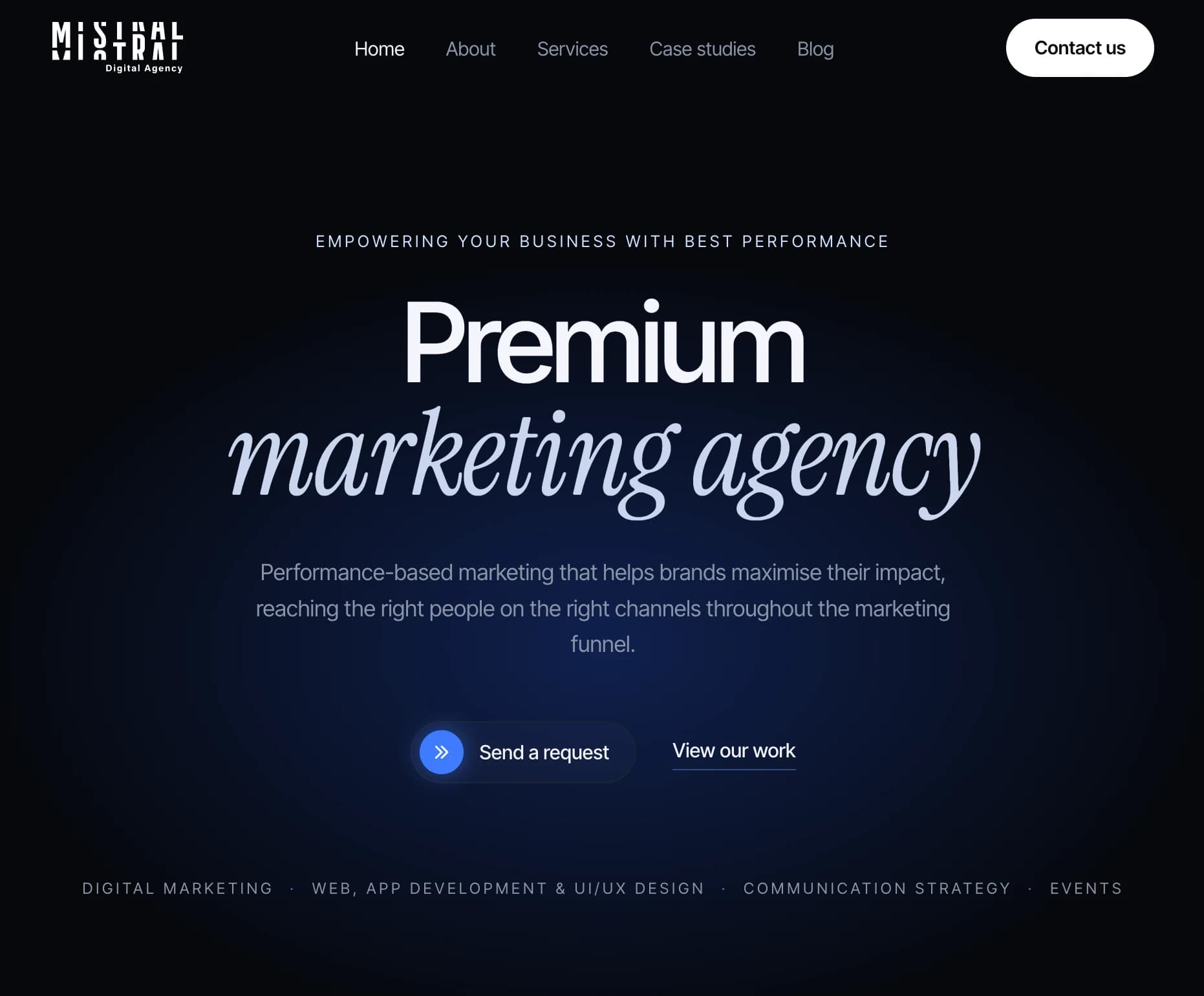 Mistral Digital's new homepage with focused positioning and clear paths to work and services