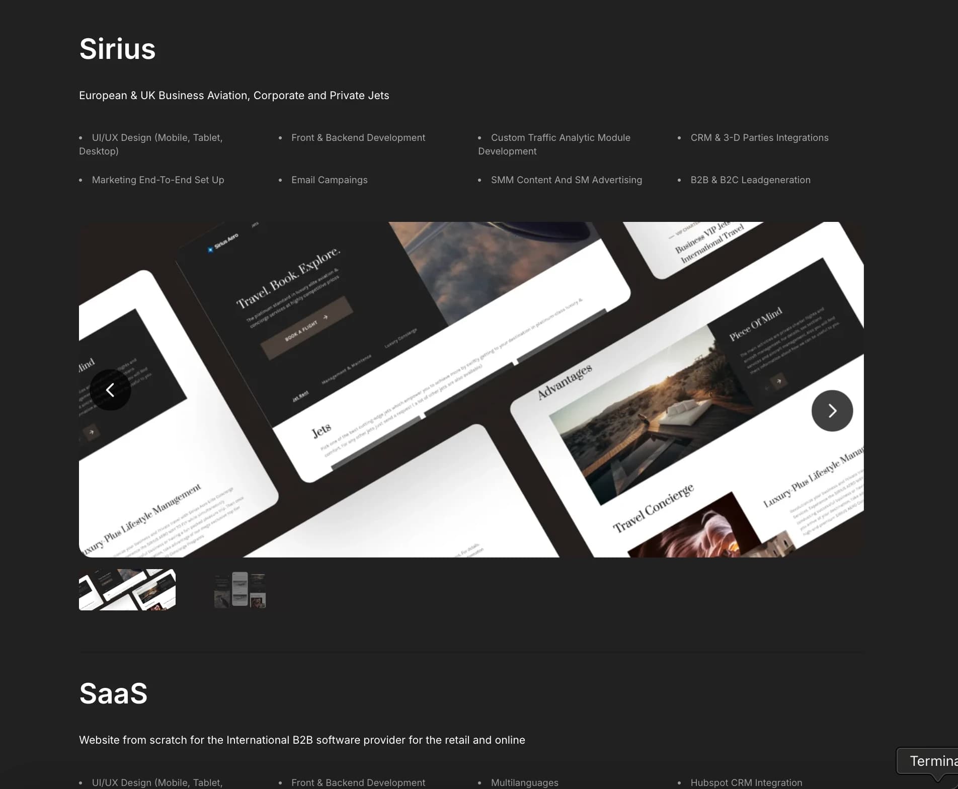 Mistral Digital's old work page showing projects as tilted screenshot mock-ups with minimal copy